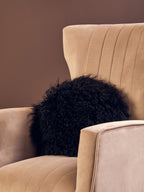 Bosie Real Fur Black Round Cushion | Mongolian