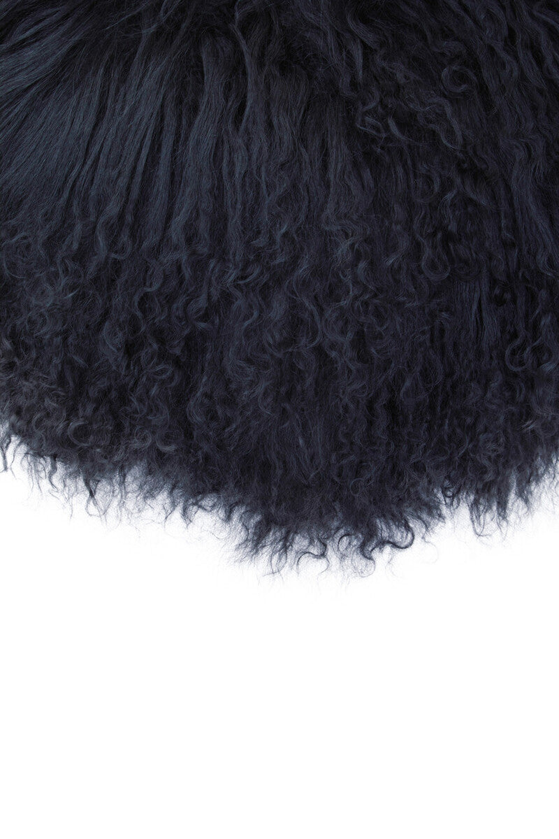 Bosie Real Fur Black Round Cushion | Mongolian