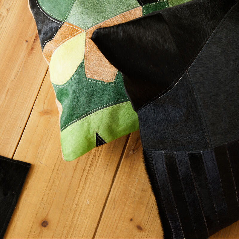 Bosie Black and Grey Hair on Leather Cushion | Safira