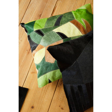 Bosie Black and Grey Hair on Leather Cushion | Safira