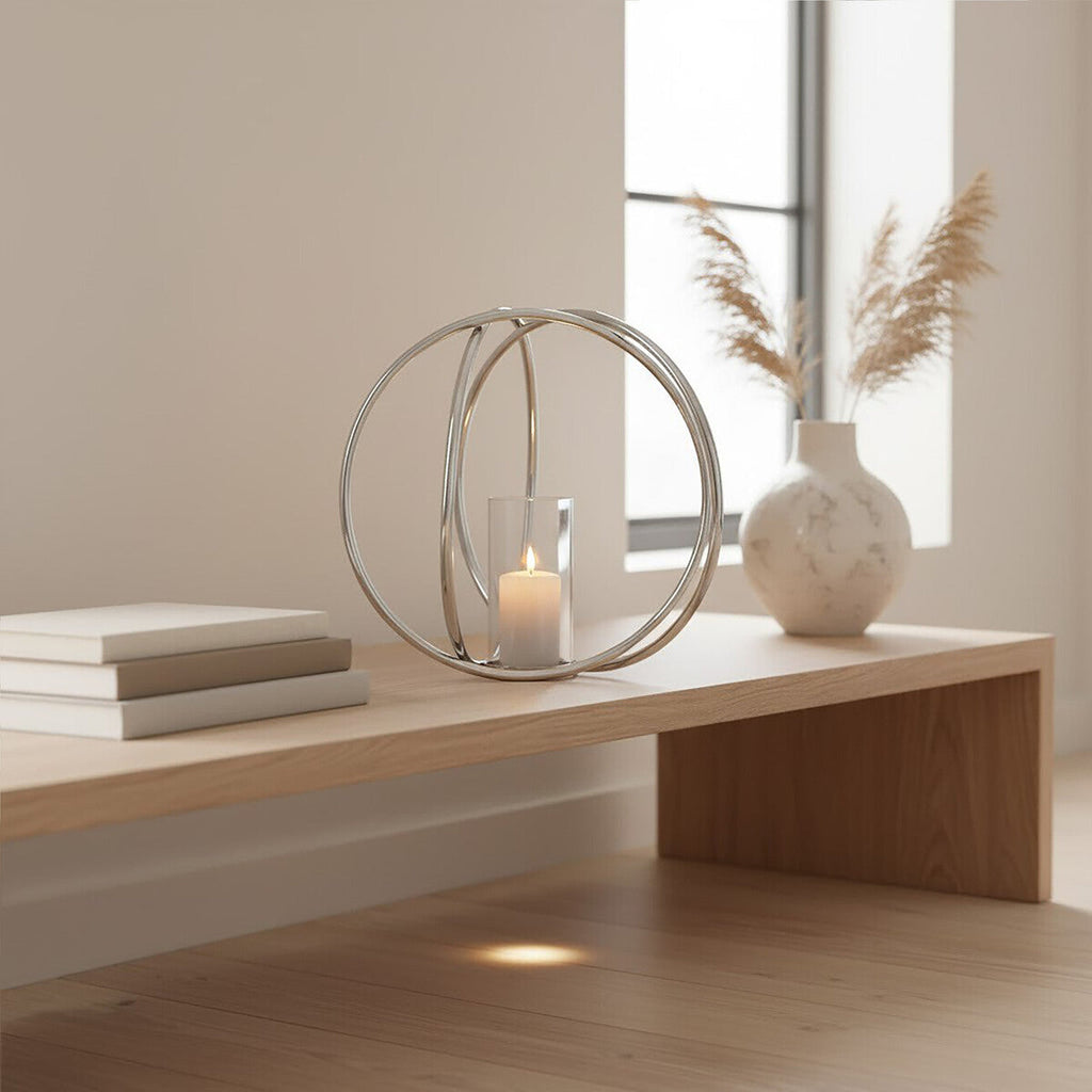 Large Silver Finish Candle Holder | Aura