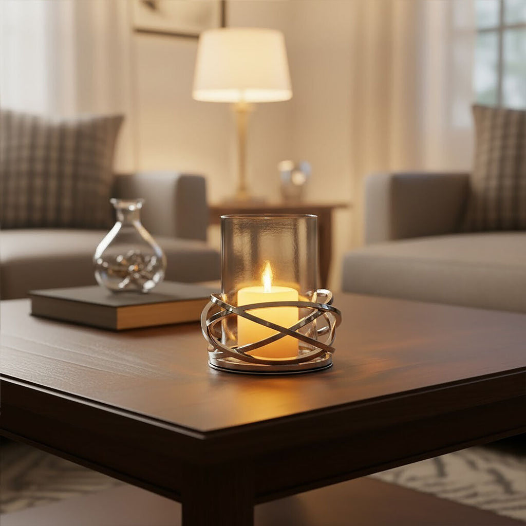 Small Silver Finish Candle Holder | Luna Twist