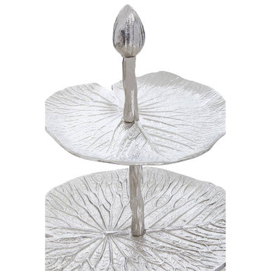 Three Tier Lotus Leaf Silver Cake Stand | Salma