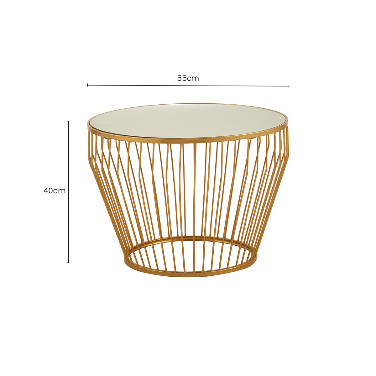 Gold Finish Tapered Design Round Side Table with Mirrored Top | Avantis