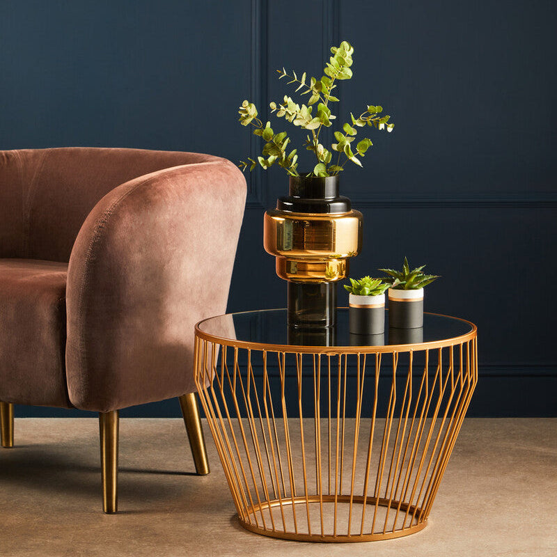 Gold Finish Tapered Design Round Side Table with Mirrored Top | Avantis