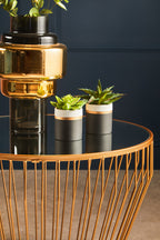 Gold Finish Tapered Design Round Side Table with Mirrored Top | Avantis