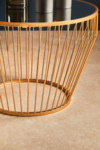 Gold Finish Tapered Design Round Side Table with Mirrored Top | Avantis