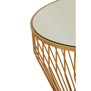 Gold Finish Tapered Design Round Side Table with Mirrored Top | Avantis