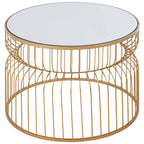 Round Gold Wireframe Side Table with Mirrored Top | Avantis