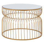 Round Gold Wireframe Side Table with Mirrored Top | Avantis