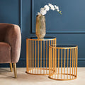 Set of 2 Mirror Top Round Side Tables with Gold Frame | Avantis
