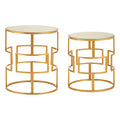 Set of 2 Glass Round Top Side Tables with Gold Metal Rectangular Sections Frame | Avantis