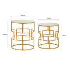 Set of 2 Glass Round Top Side Tables with Gold Metal Rectangular Sections Frame | Avantis