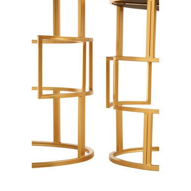 Set of 2 Glass Round Top Side Tables with Gold Metal Rectangular Sections Frame | Avantis