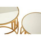 Set of 2 Glass Round Top Side Tables with Gold Metal Rectangular Sections Frame | Avantis