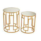 Set of 2 Gold Mirrored Top Round Side Tables with Gold Metal Frame | Avantis