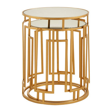 Set of 2 Gold Mirrored Top Round Side Tables with Gold Metal Frame | Avantis