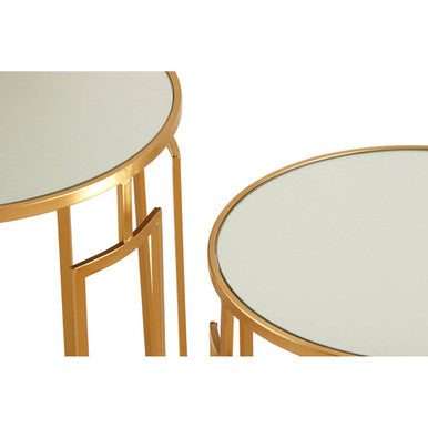 Set of 2 Gold Mirrored Top Round Side Tables with Gold Metal Frame | Avantis