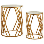 Set of 2 Gold Mirrored Glass Top Side Tables with Gold Metal Cross Design Frame | Avantis