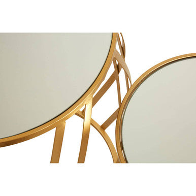 Set of 2 Gold Mirrored Glass Top Side Tables with Gold Metal Cross Design Frame | Avantis