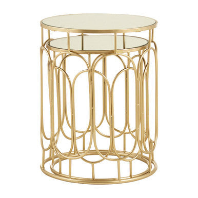 Set of 2 Mirrored Glass Top Nesting Side Tables with Gold Champagne Metal Frame | Avantis