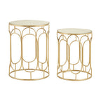 Set of 2 Mirrored Glass Top Nesting Side Tables with Gold Champagne Metal Frame | Avantis