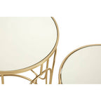 Set of 2 Mirrored Glass Top Nesting Side Tables with Gold Champagne Metal Frame | Avantis