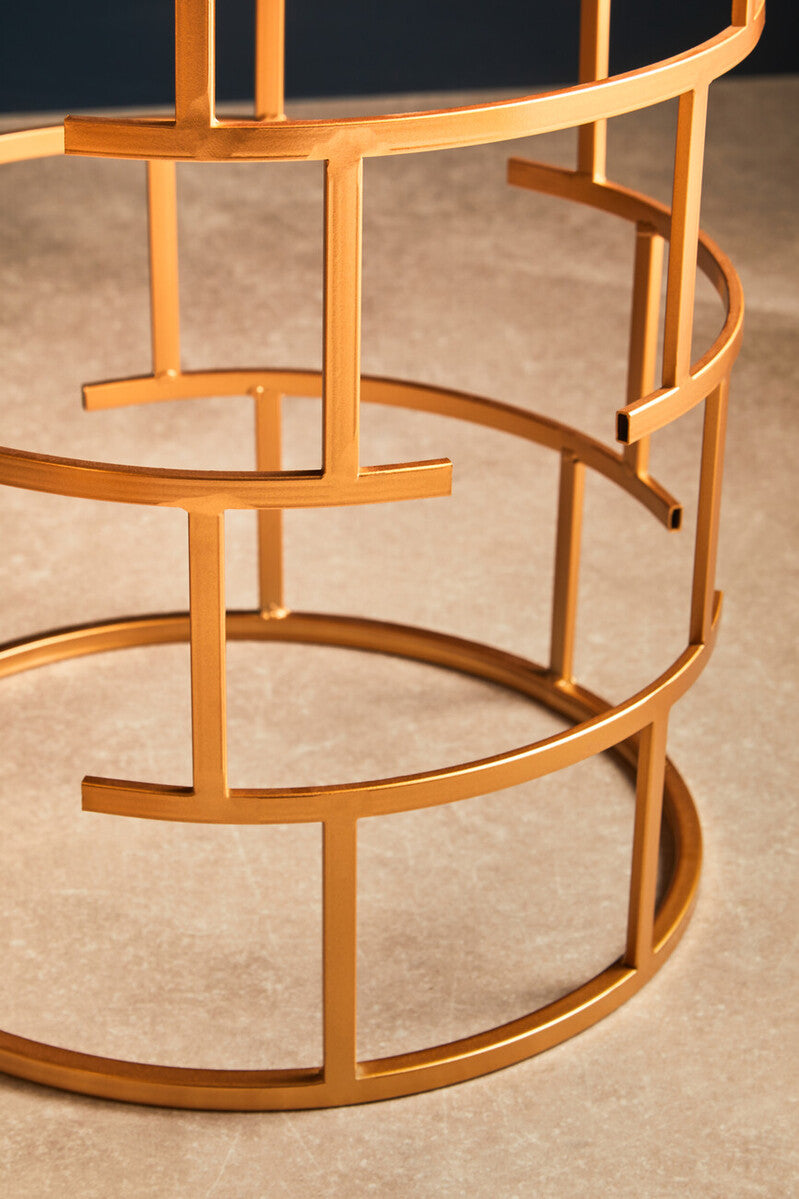 Set of 2 Mirrored Glass Top and Gold Maze Design Base Side Tables | Avantis
