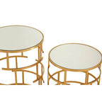 Set of 2 Mirrored Glass Top and Gold Maze Design Base Side Tables | Avantis