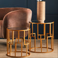 Set of 2 White Mirrored Glass Top and Gold Metal Frame Round Side Tables | Avantis