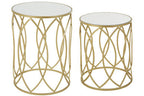 Set of 2 Mirrored Glass Top and Gold Champagne Finish Metal Frame Side Tables | Avantis