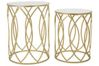 Set of 2 Mirrored Glass Top and Gold Champagne Finish Metal Frame Side Tables | Avantis