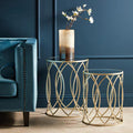 Set of 2 Mirrored Glass Top and Gold Champagne Finish Metal Frame Side Tables | Avantis