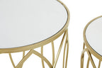 Set of 2 Mirrored Glass Top and Gold Champagne Finish Metal Frame Side Tables | Avantis
