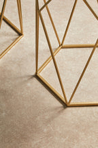 Set of 2 Gold Hexagonal Mirrored Top Side Tables with Gold Metal Frame | Avantis