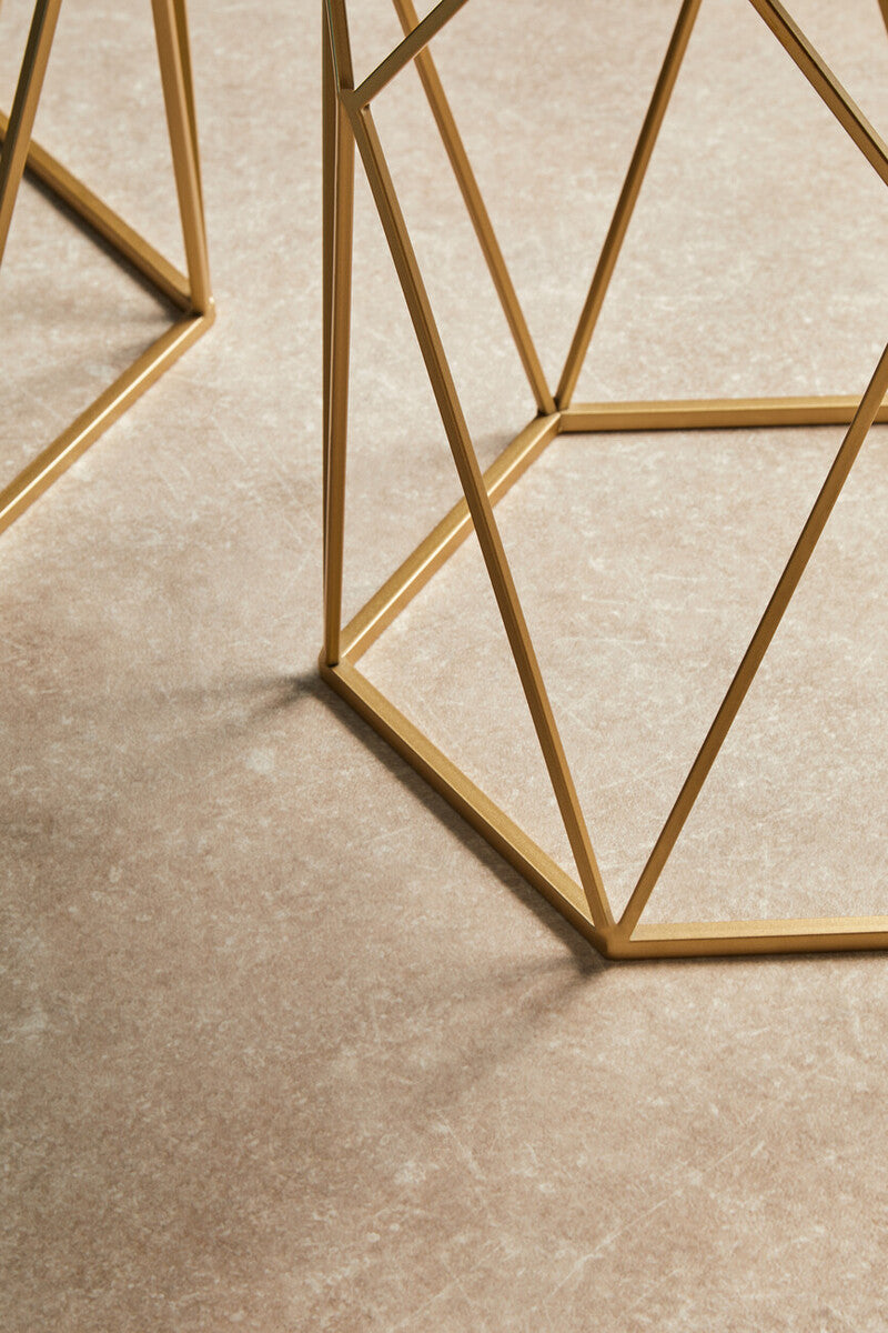 Set of 2 Gold Hexagonal Mirrored Top Side Tables with Gold Metal Frame | Avantis