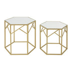 Set of 2 Gold Hexagonal Frame Side Tables with Mirrored Glass Top | Avantis