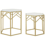 Set of 2 Gold Hexagonal Frame Side Tables with Mirrored Glass Top | Avantis