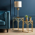 Set of 2 Gold Hexagonal Frame Side Tables with Mirrored Glass Top | Avantis