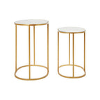 Set of 2 Mirrored Glass Oval Top Side Tables with Gold Finish Metal Frame | Avantis