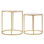 Set of 2 Mirrored Glass Oval Top Side Tables with Gold Finish Metal Frame | Avantis