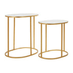 Set of 2 Mirrored Glass Oval Top Side Tables with Gold Finish Metal Frame | Avantis
