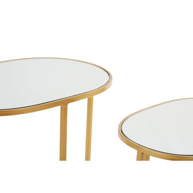 Set of 2 Mirrored Glass Oval Top Side Tables with Gold Finish Metal Frame | Avantis