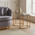 Set of 2 Mirrored Glass Oval Top Side Tables with Gold Finish Metal Frame | Avantis