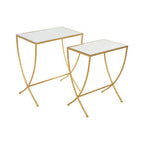Set of 2 Mirrored Glass Top Rectangular Side Tables with Gold Metal Frame | Avantis