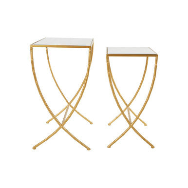 Set of 2 Mirrored Glass Top Rectangular Side Tables with Gold Metal Frame | Avantis
