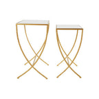 Set of 2 Mirrored Glass Top Rectangular Side Tables with Gold Metal Frame | Avantis