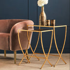 Set of 2 Mirrored Glass Top Rectangular Side Tables with Gold Metal Frame | Avantis
