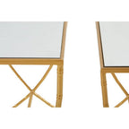 Set of 2 Mirrored Glass Top Rectangular Side Tables with Gold Metal Frame | Avantis