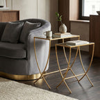 Set of 2 Mirrored Glass Top Rectangular Side Tables with Gold Metal Frame | Avantis